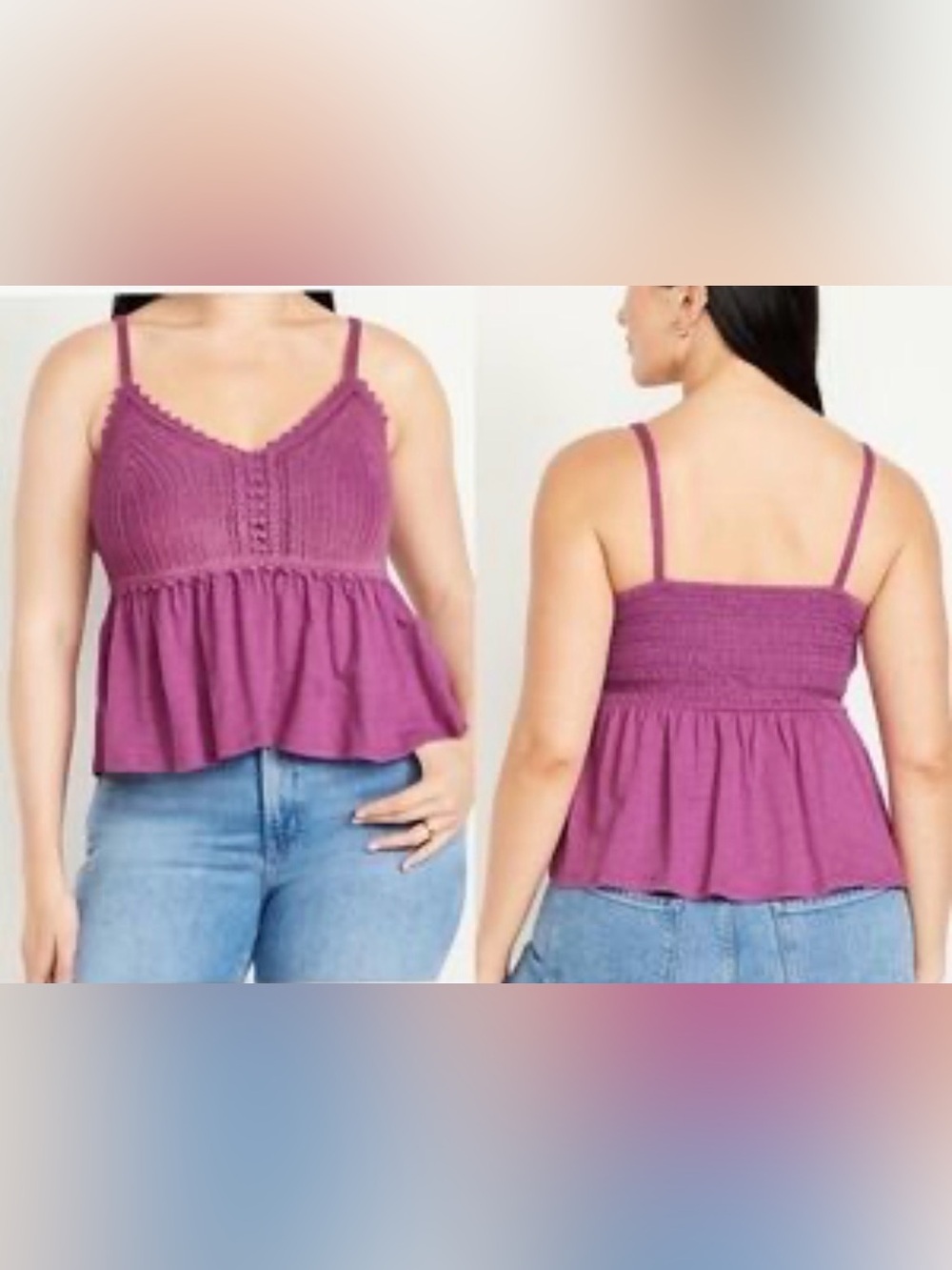 Old Navy Purple Smocked Peplum Camisole